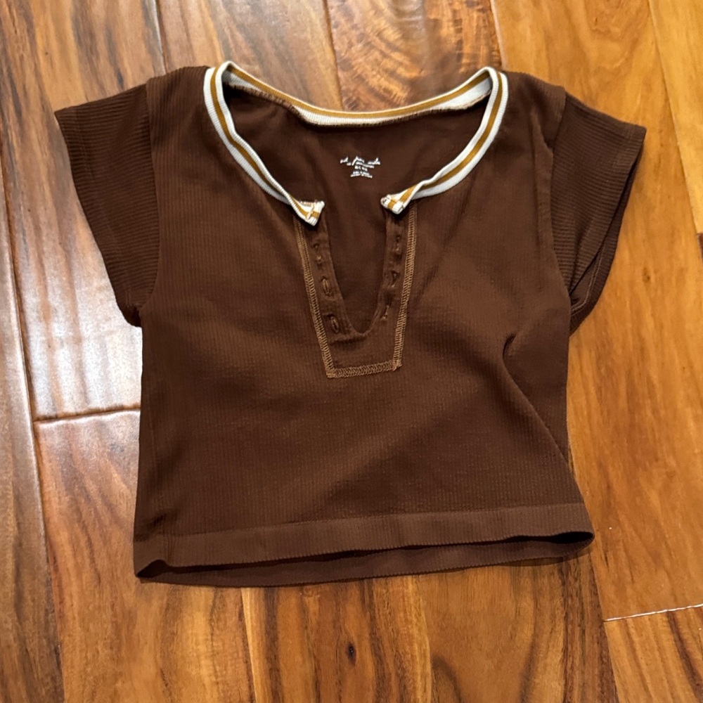 Urban Outfitters Chocolate Brown Crop Top with Collar Detail